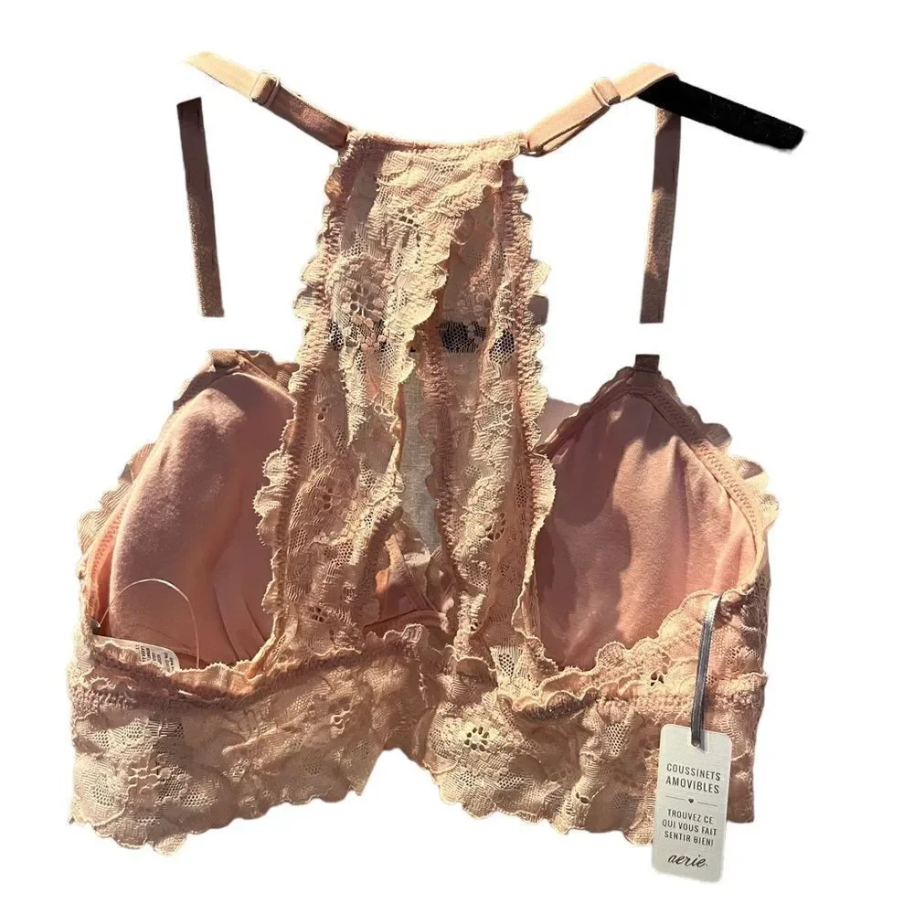 Aerie Bralette Size Small Pastel Orange, Lacy racerback, padded